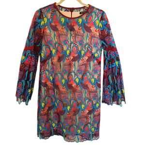 Mi Jong Lee Lace Bell Sleeve Knee Length Luxury New York City Dress Women Size 6
